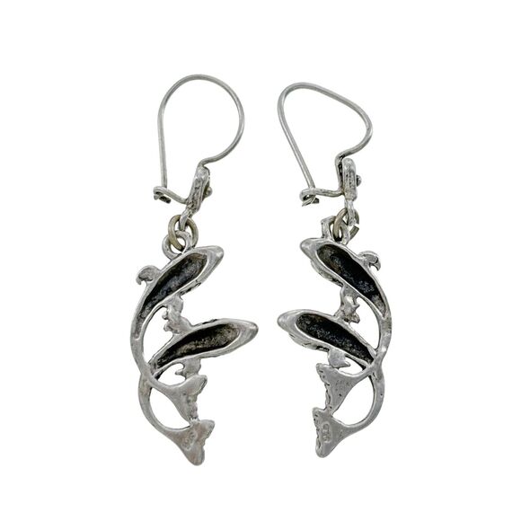 Vintage Sterling Silver 925 Dolphins Swimming Dangle Earrings - Picture 2 of 5
